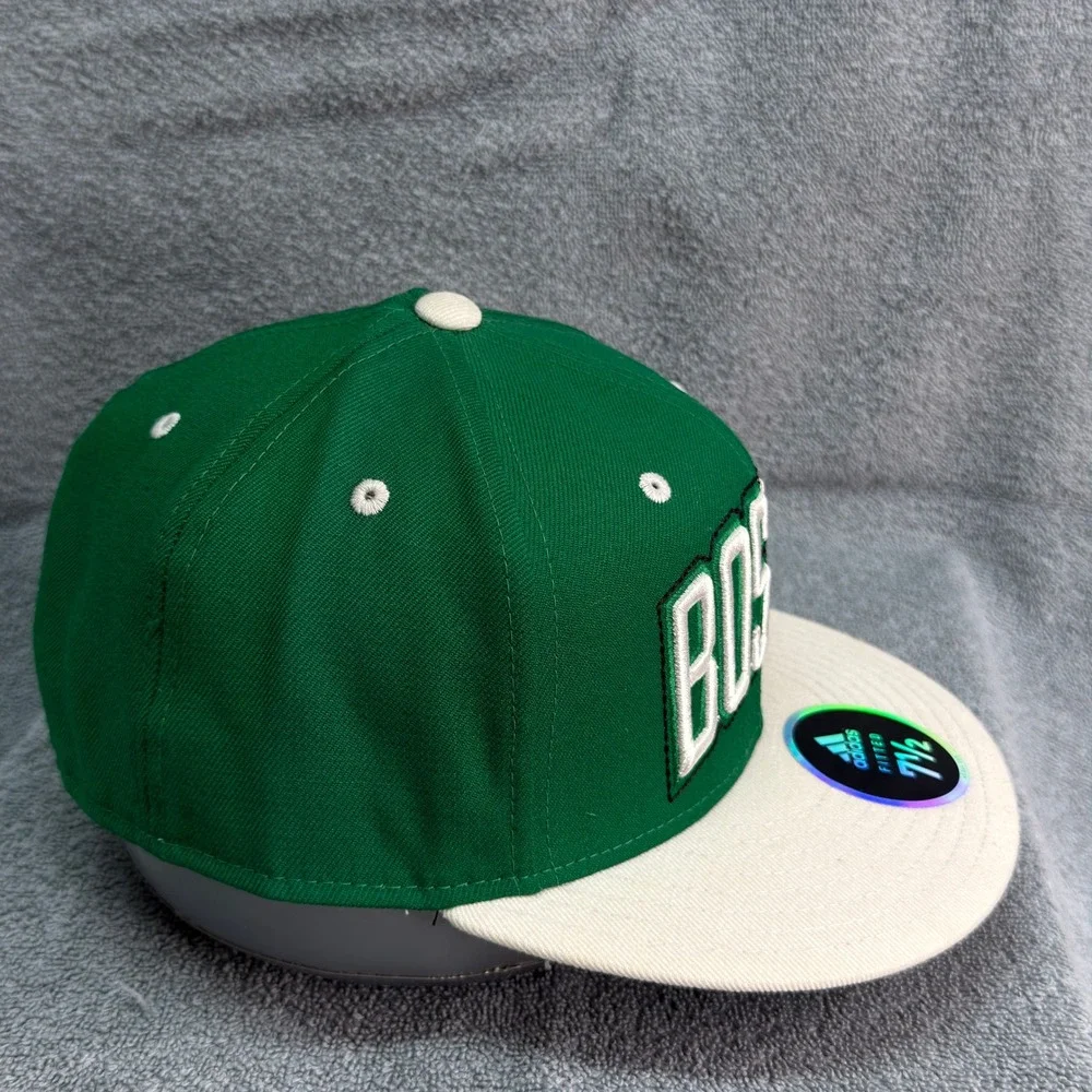 Boston Celtics Adidas Fitted Hat 7 1/2 Green Cream Flat Bill NBA Wool Cap